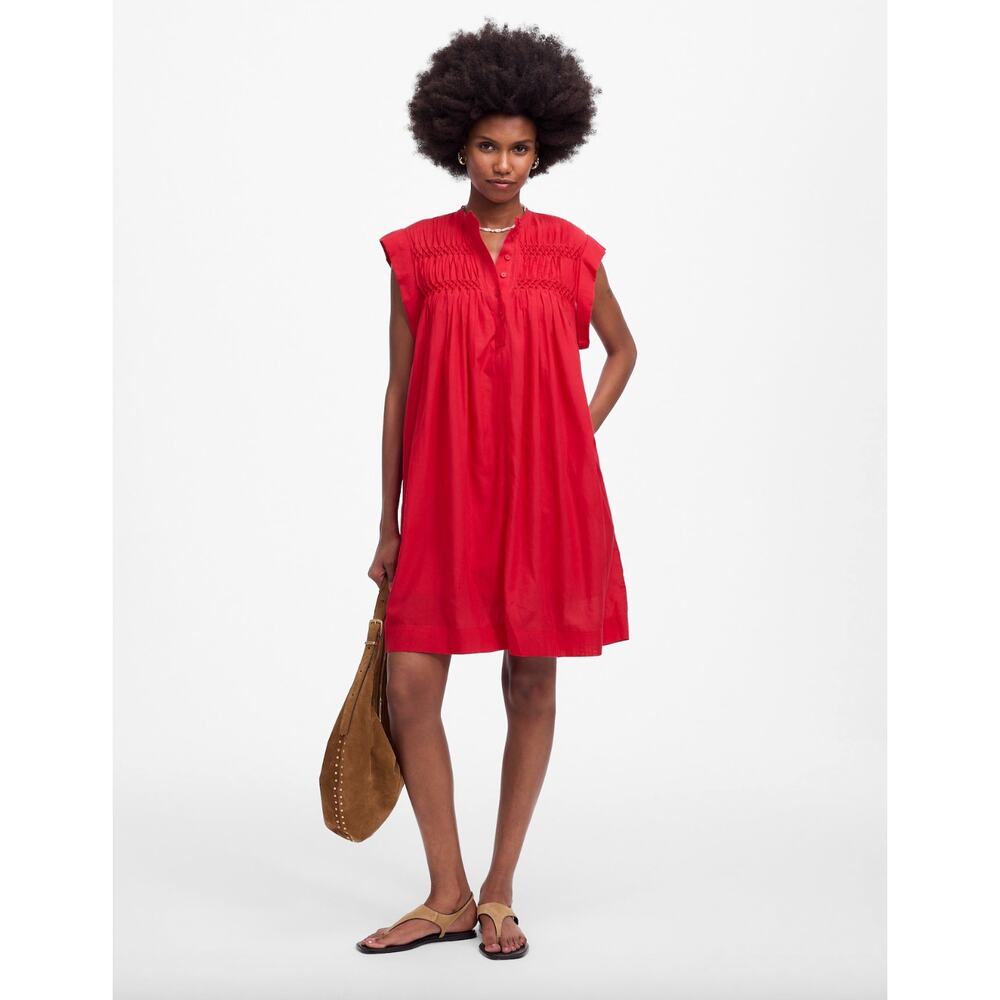Madewell Embroidered Pleated Mini Dress Watermelon Cotton Viscose Pockets L NWT